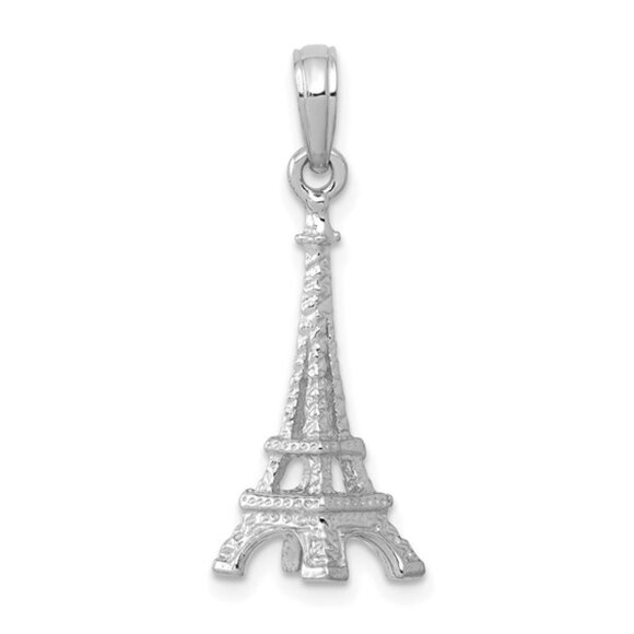 14k White Gold 3-D Textured French Eiffel Tower Travel Charm Pendant Paris Franc - Picture 1 of 7